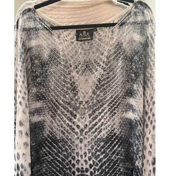 ASA Kaftan - blues/greys/black with crystals - elegant lightweight kaftan O/S - Picture 9 of 12